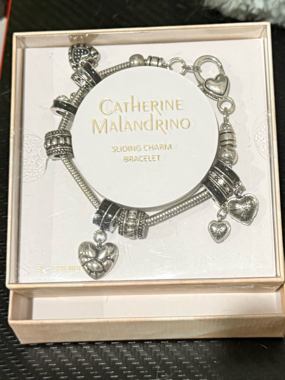 Catherine Malandrino Silver Sliding Heart Charm Bracelet